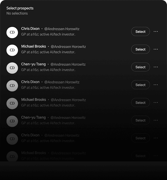 Select prospects interface